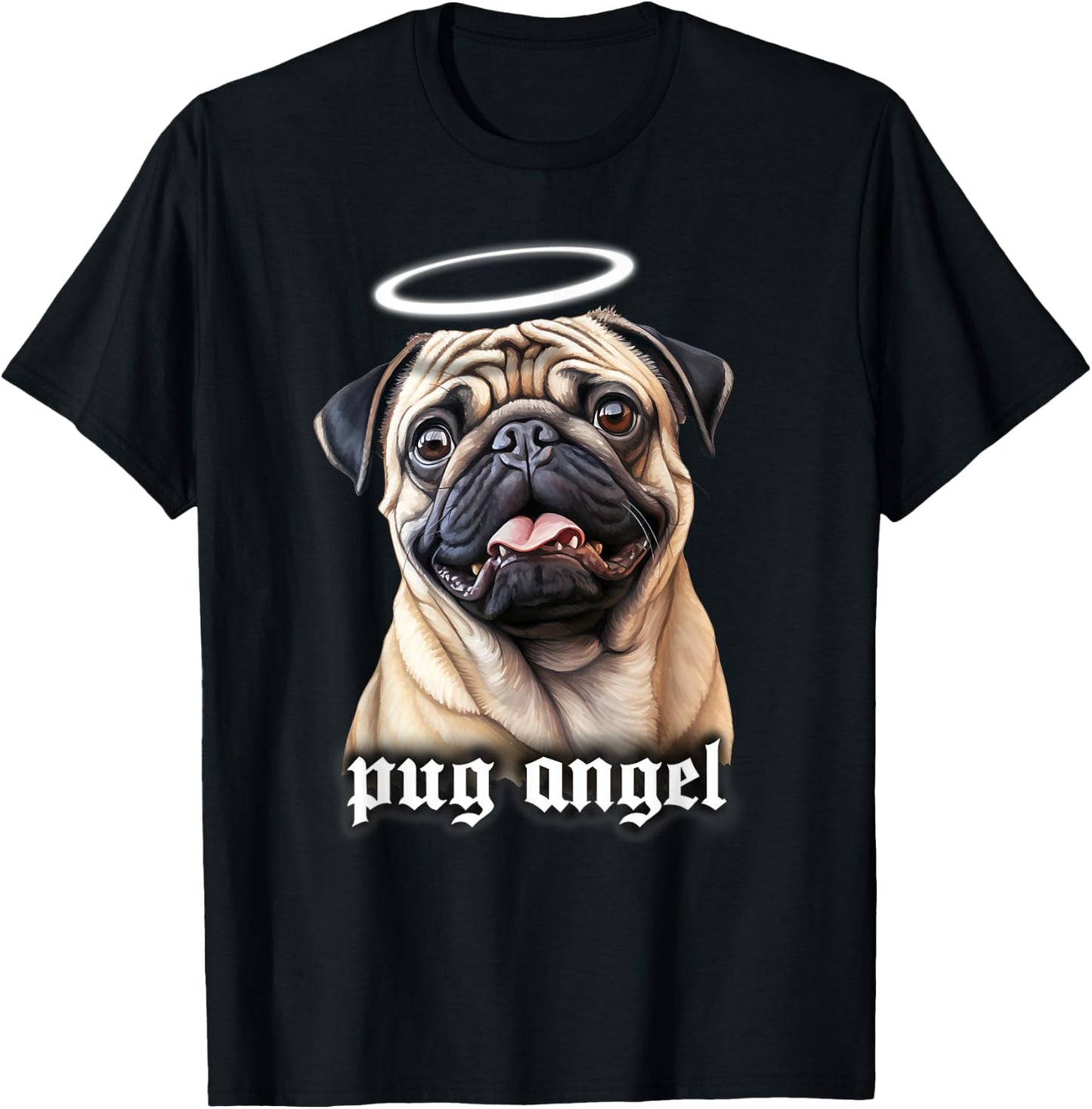 Pug Angel Dog Portrait T-Shirt - T-Shirt | Black
