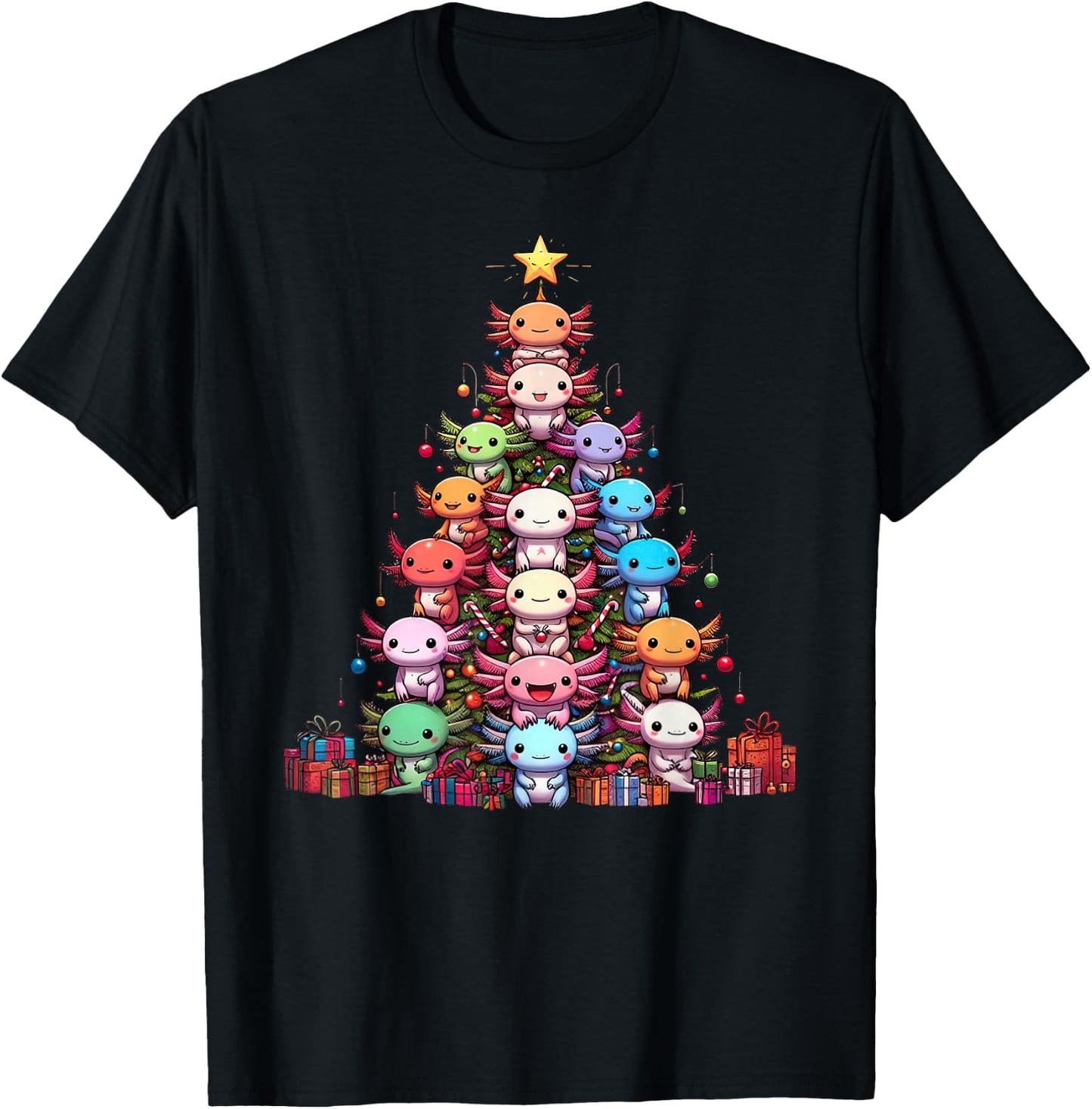 Axolotl Cute Christmas Tree Men Kids , Black, S T-Shirt - T-Shirt | Black