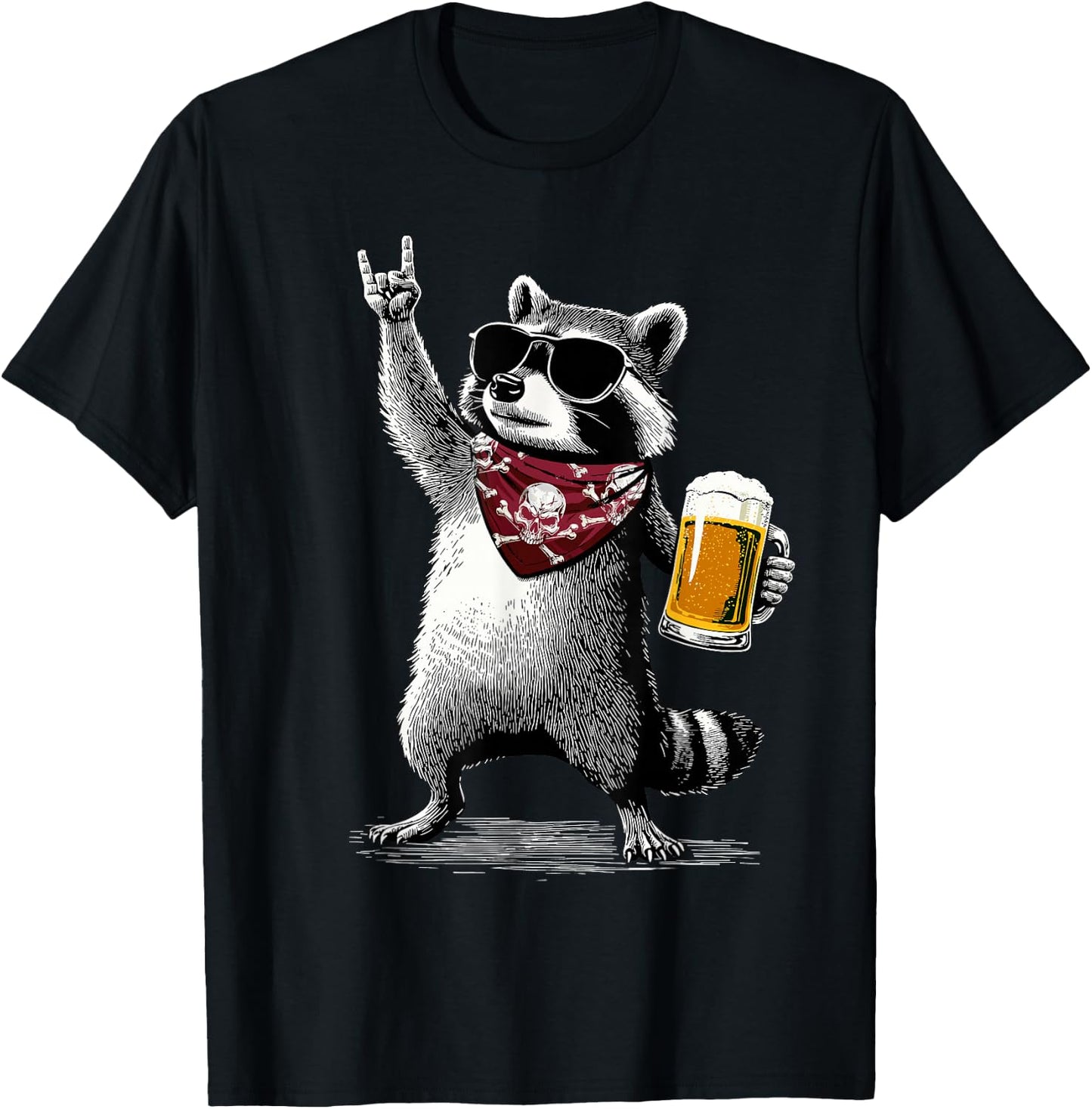 Raccoon Rock On Beer Bar Kneipentour und trinkt lustiges Bier T-Shirt - T-Shirt | Black