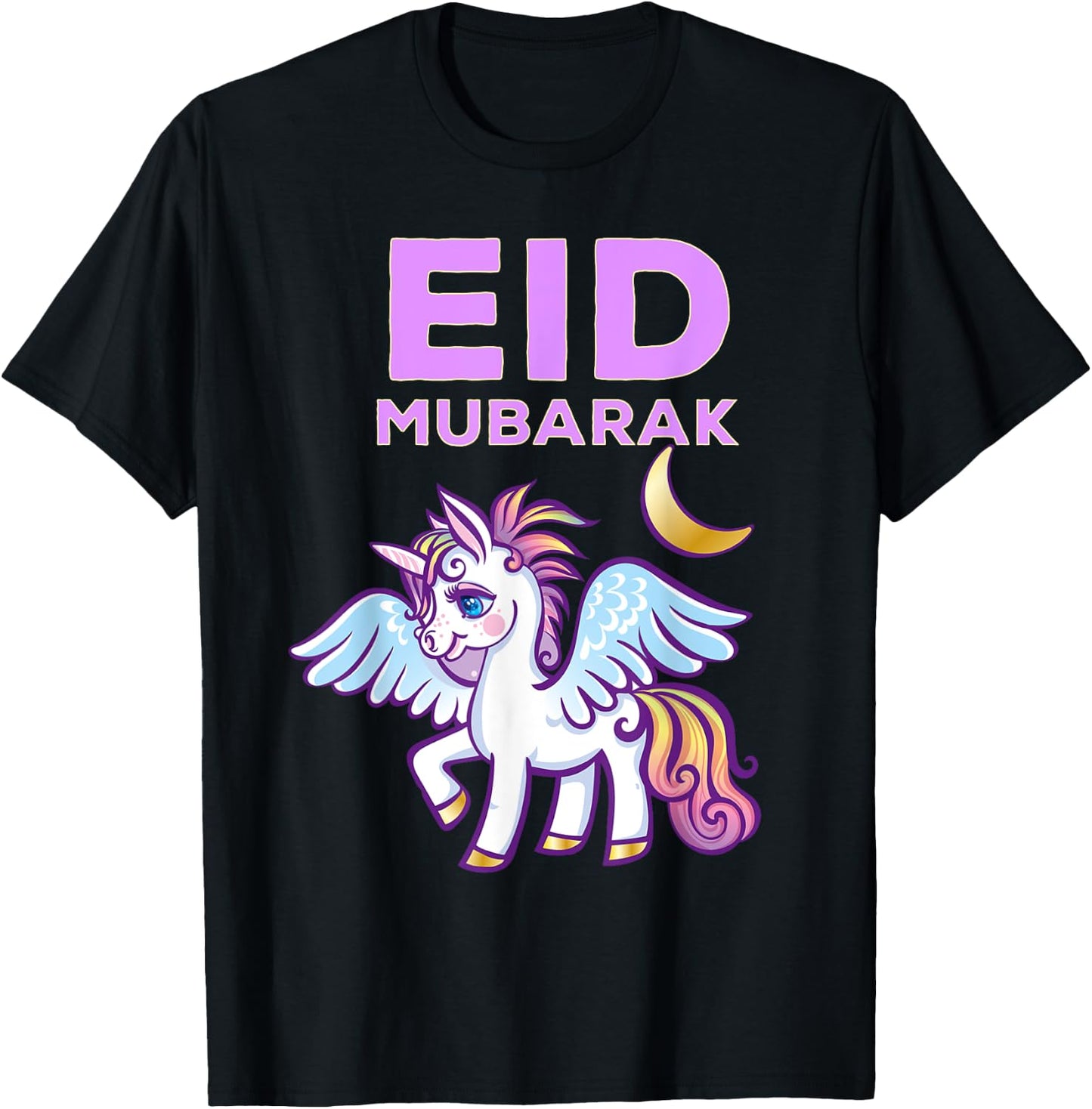 Eid Mubarak Gift Kids Girls Eid Mubarak Unicorn T-Shirt - T-Shirt | Black