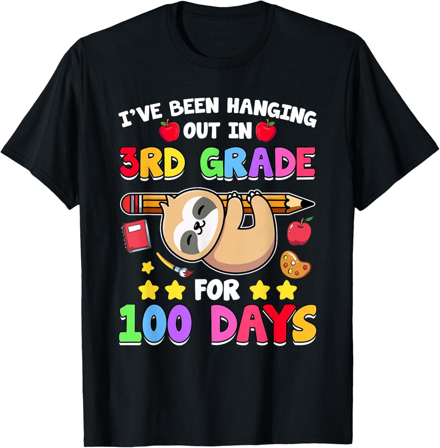 100th Day Of School Sloth Shirt 3rd Grade 100 Days School T-Shirt - T-Shirt | Black