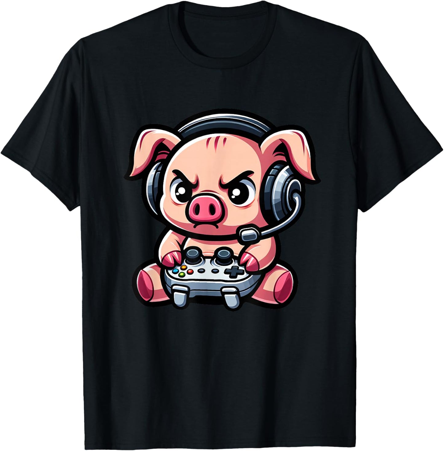 Cute Pig Funny Gamer Video Games Boys Girls Kids T-Shirt - T-Shirt | Black