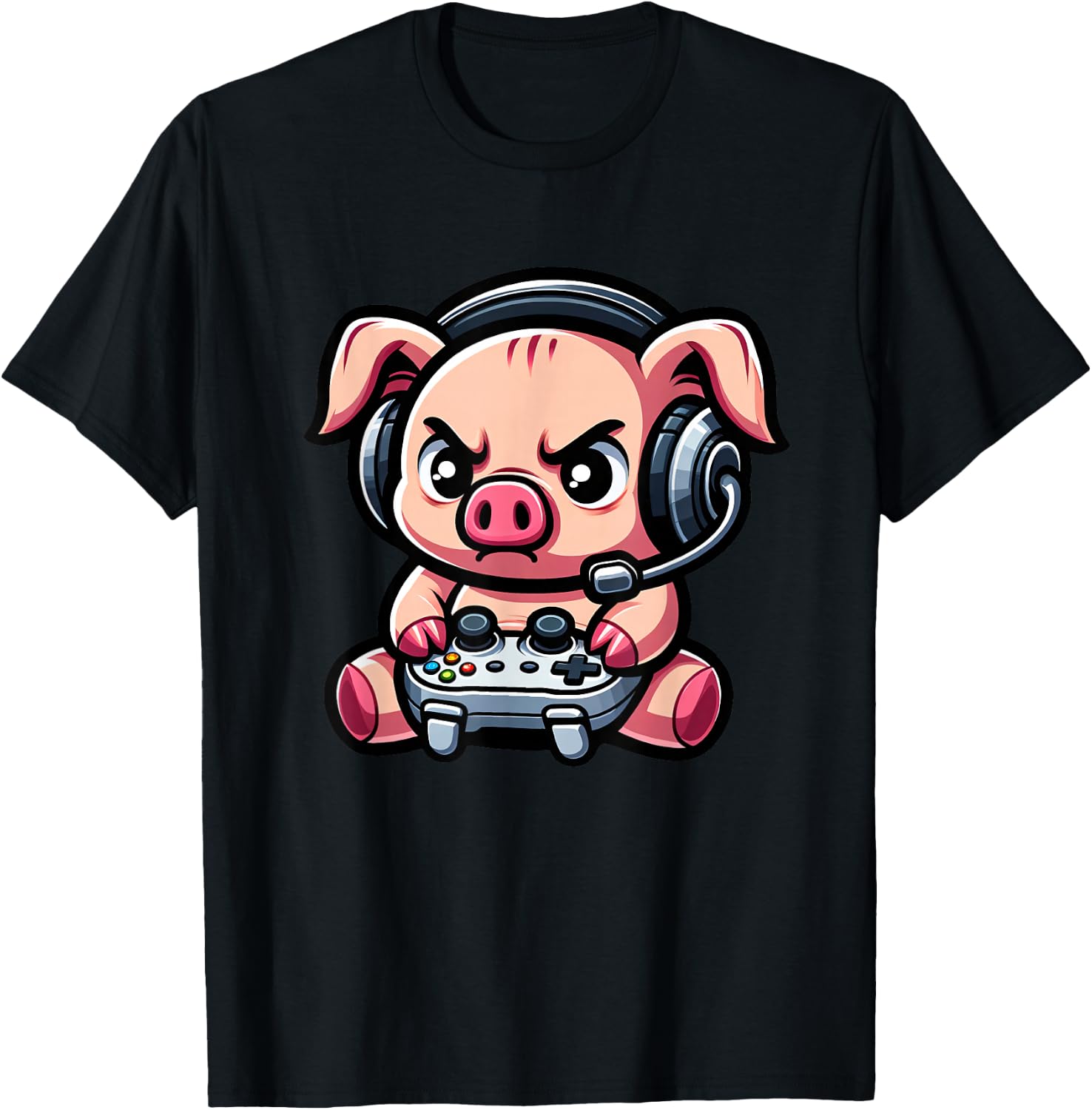 Cute Pig Funny Gamer Video Games Boys Girls Kids T-Shirt - T-Shirt | Black