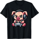 Cute Pig Funny Gamer Video Games Boys Girls Kids T-Shirt - T-Shirt | Black