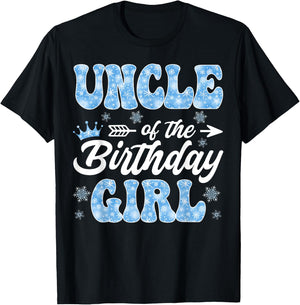 Uncle Of The Birthday Girl Snowflakes Winter Xmas T-Shirt - T-Shirt | Black