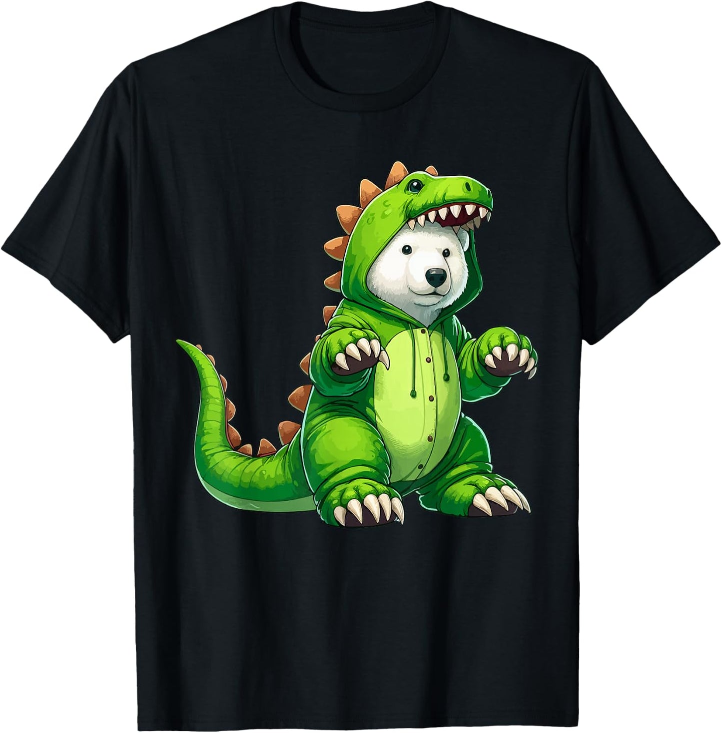 Polar Bear Wearing Dinosaur Costume Halloween Cosplay T-Rex T-Shirt - T-Shirt | Black