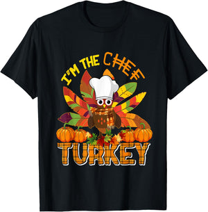 I'm The Chef Turkey Thanksgiving Turkey Plaid Fall Pumpkins T-Shirt - T-Shirt | Black