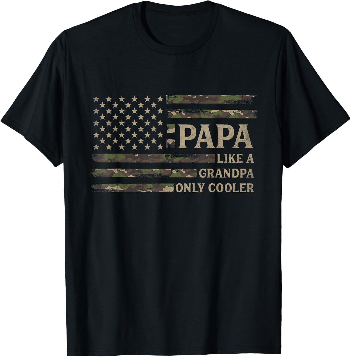 Papa Like A Grandpa Only Cooler Father's Day Camo USA Flag T-Shirt - T-Shirt | Black