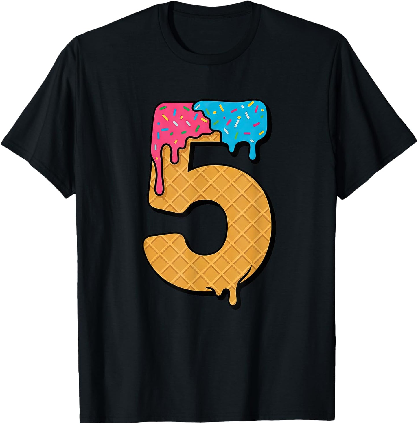 5th Birthday Ice-Cream Drip Five 5 Year Old Bday Boys Girls T-Shirt - T-Shirt | Black