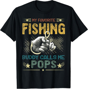 My Favorite Fishing Buddy Calls Me Pops Fathers Day T-Shirt - T-Shirt | Black