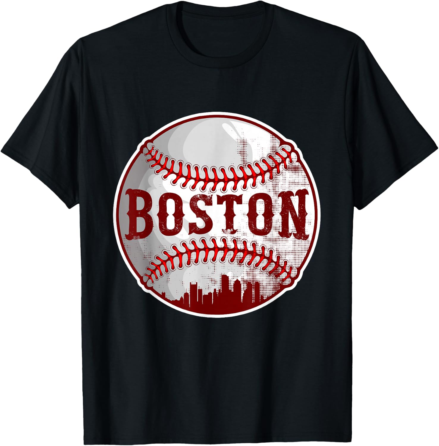 Boston Cityscape Funny Baseball Lover Men Women Kids T-Shirt - T-Shirt | Black