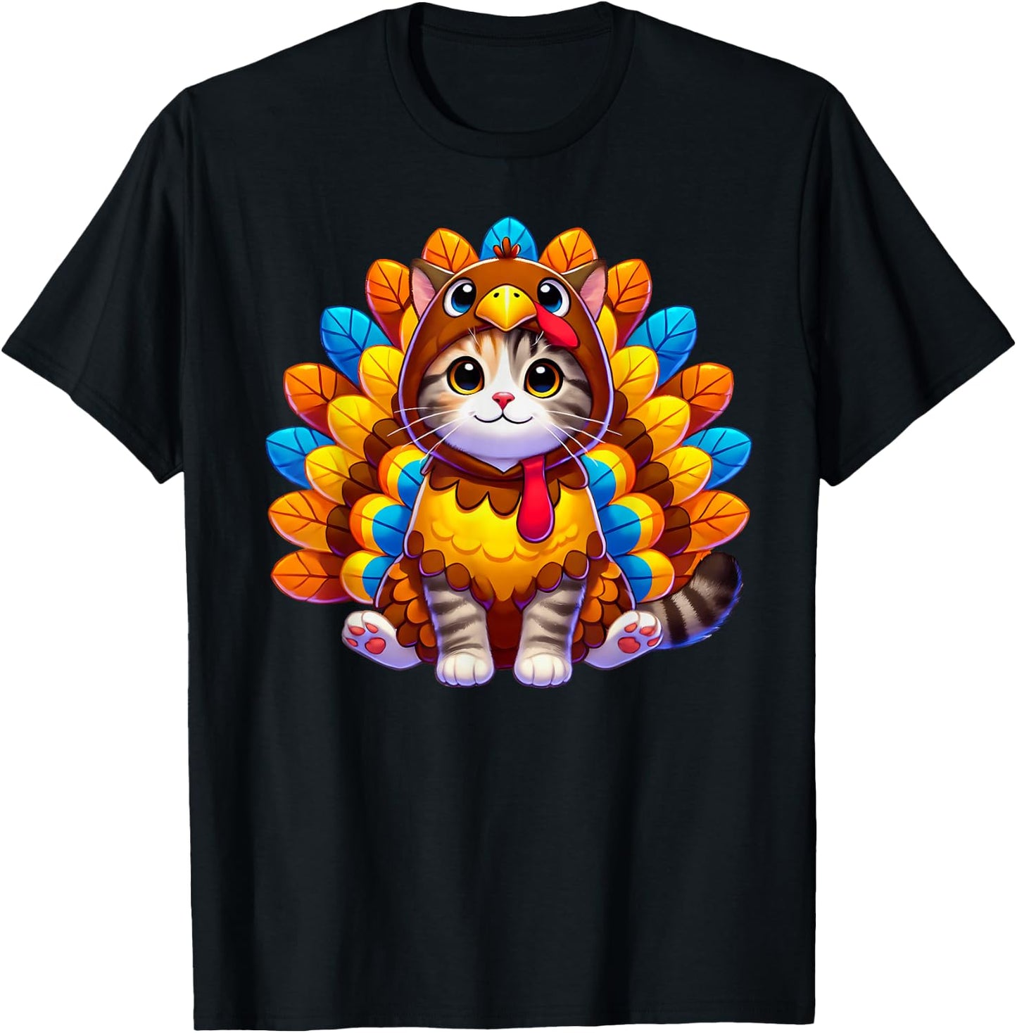 Happy Thanksgiving Cat Turkey Costume Christmas Day T-Shirt - T-Shirt | Black