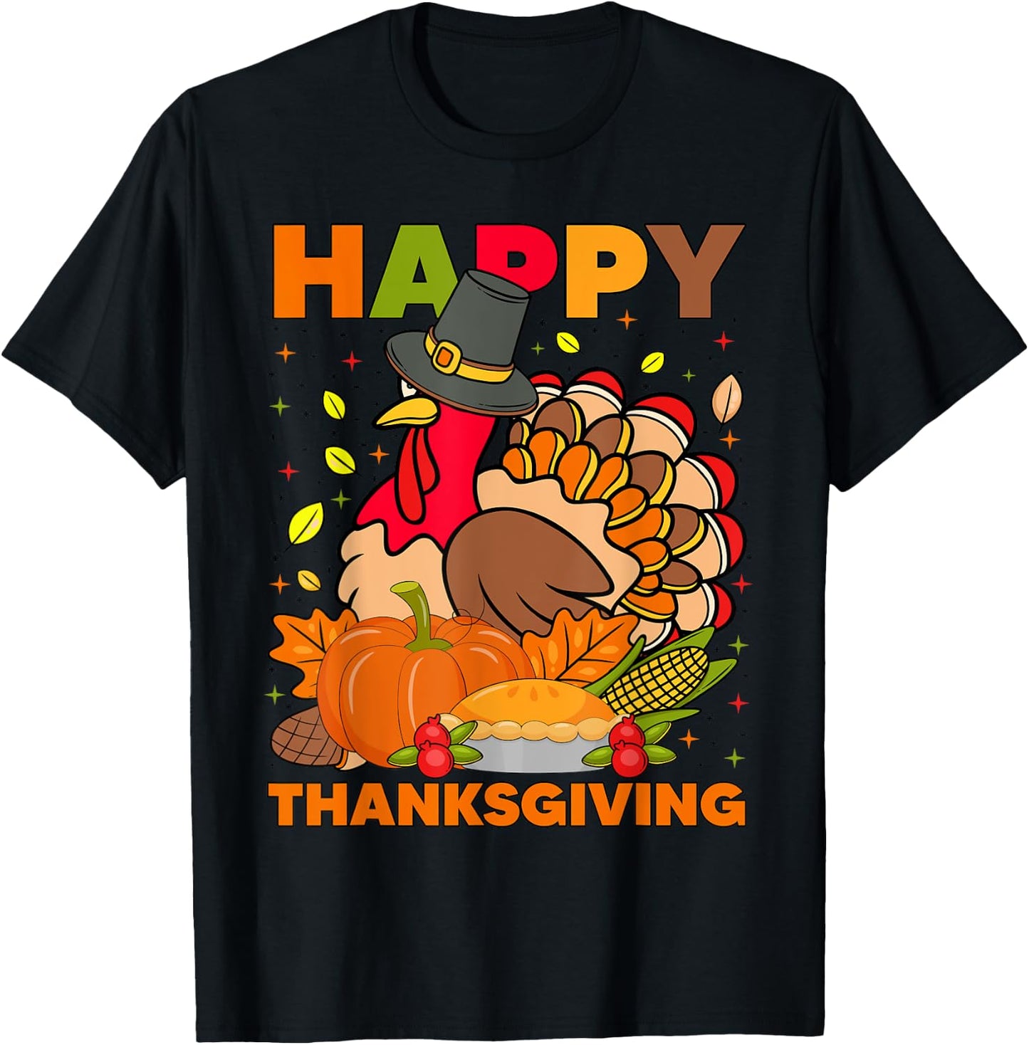 Happy thanksgiving for turkey day family dinner T-Shirt - T-Shirt | Black