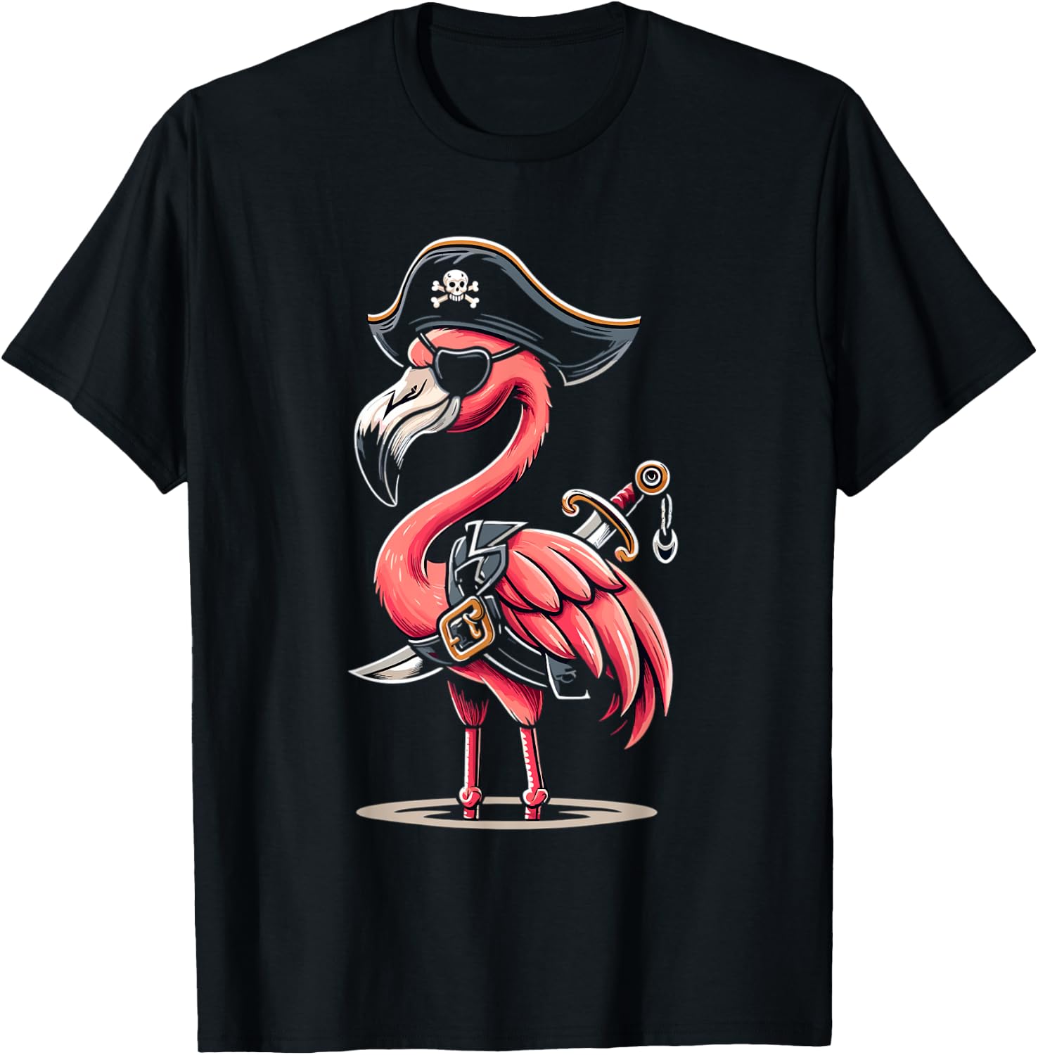 Pirate Flamingo Funny Halloween Party T-Shirt - T-Shirt | Black
