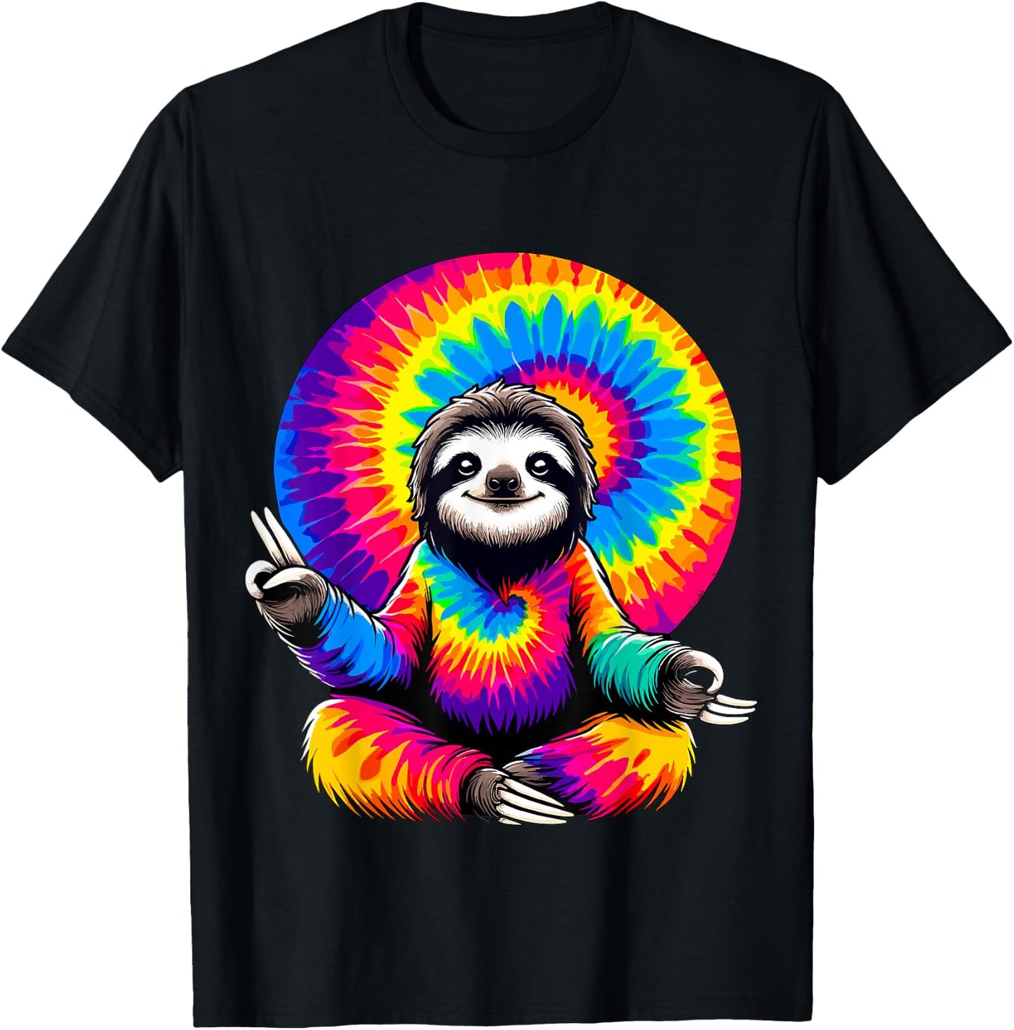 Hippie Sloth Peace Sign Tie-Dye T-Shirt - T-Shirt | Black