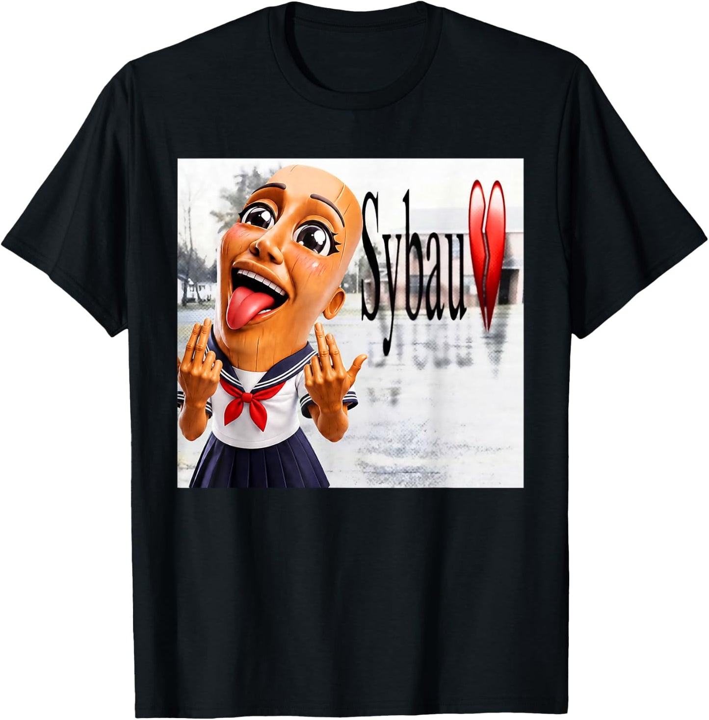 Funny Anime Tung Sahur Chan SYBAU Tuff Brainrot Meme T-Shirt - T-Shirt | Black