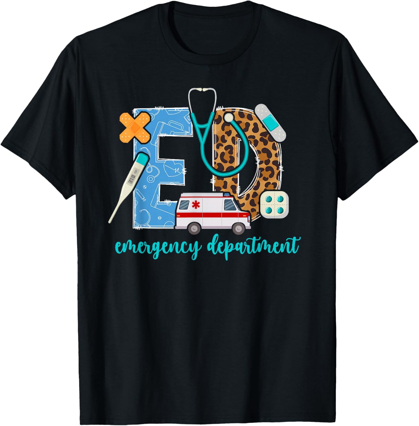 ED Emergency Department Leopard ER Emergency Room T-Shirt - T-Shirt | Black