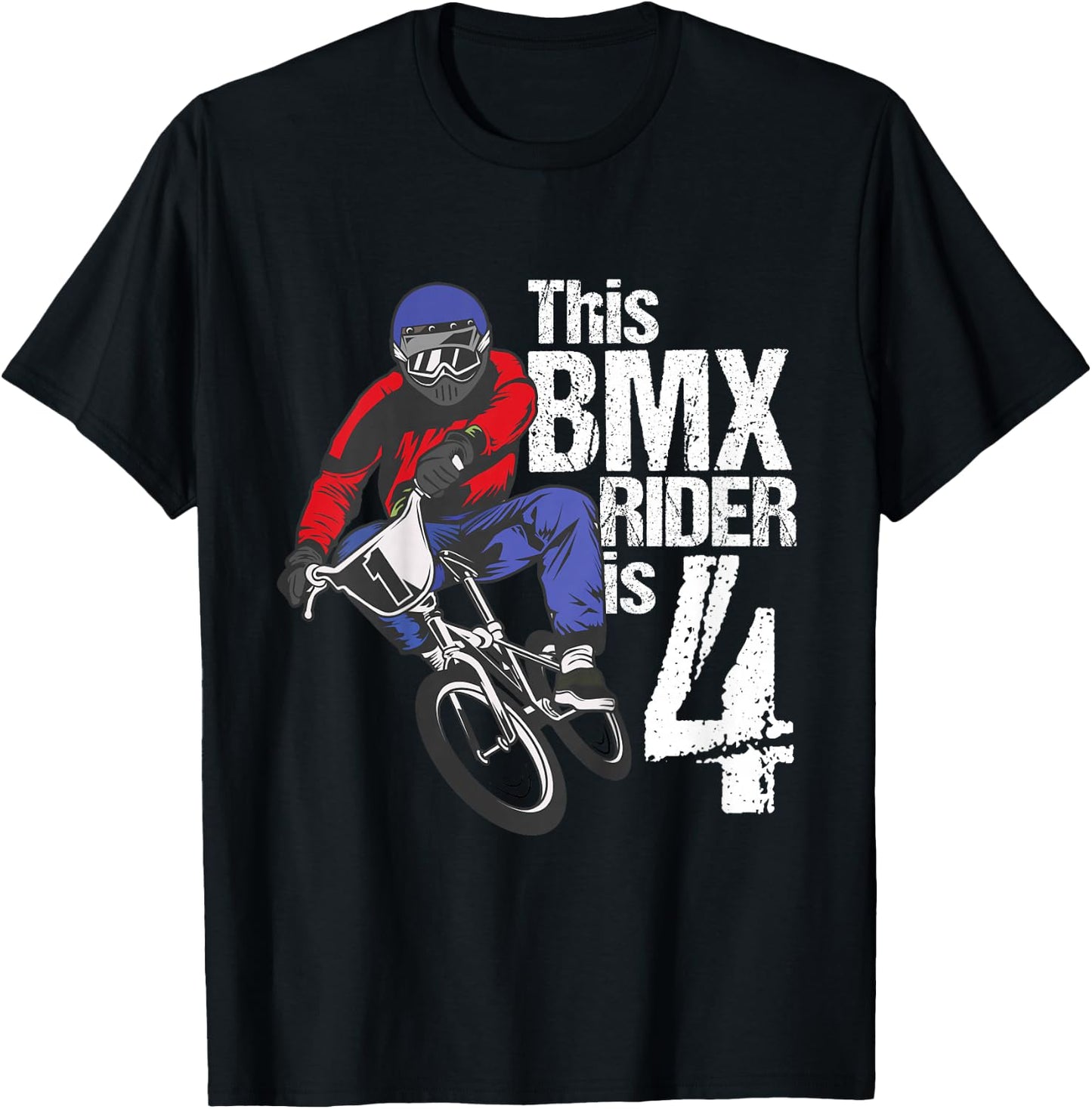 Kids 4 Year Old BMX Birthday Party Boys Dirt Bike Biking 4th Gift T-Shirt - T-Shirt | Black