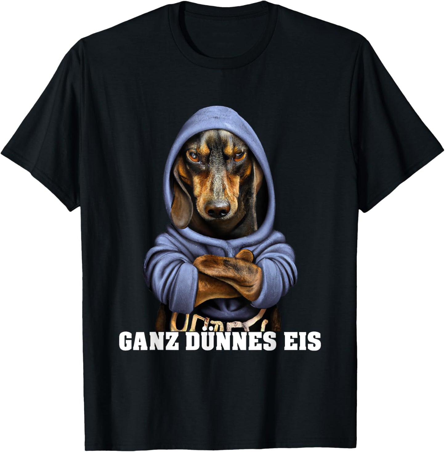 Dachshund with Hoodi or Dog Dachshund Very Thin Ice , black T-Shirt - T-Shirt | Black