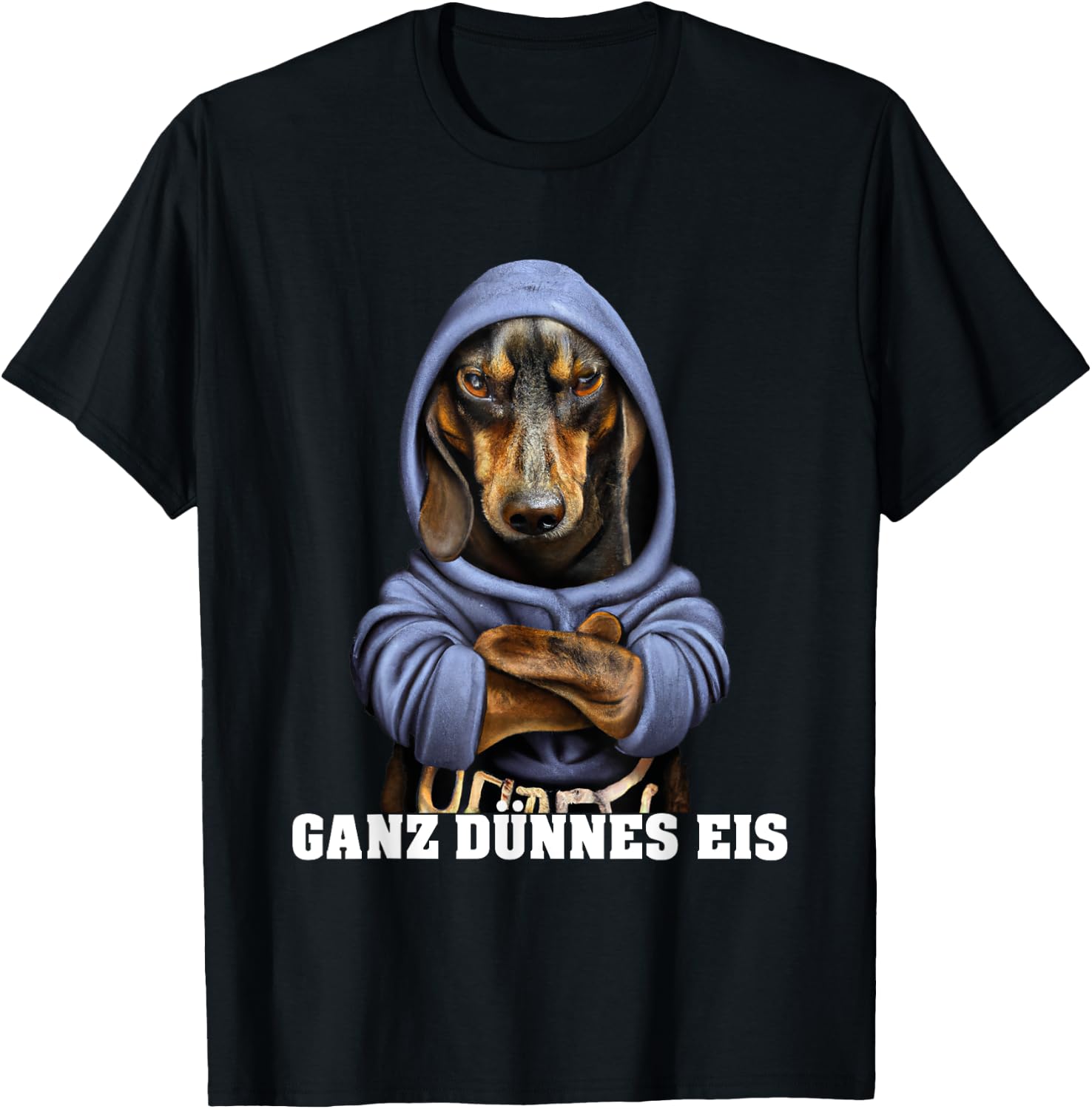 Dachshund with Hoodi or Dog Dachshund Very Thin Ice , black T-Shirt - T-Shirt | Black
