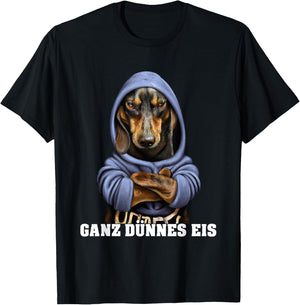 Dachshund with Hoodi or Dog Dachshund Very Thin Ice , black T-Shirt - T-Shirt | Black