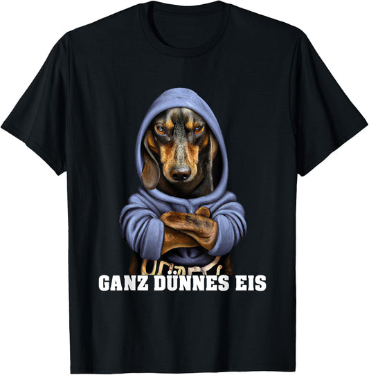 Dachshund with Hoodi or Dog Dachshund Very Thin Ice , black T-Shirt - T-Shirt | Black