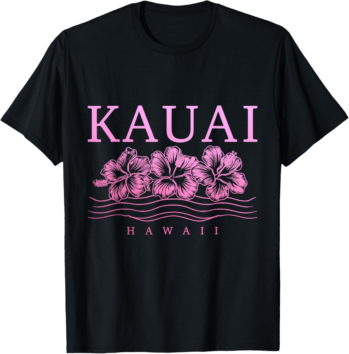 Kauai Hawaii Hawaiian Hibiscus Flowers Surfer Souvenir T-Shirt - T-Shirt | Black