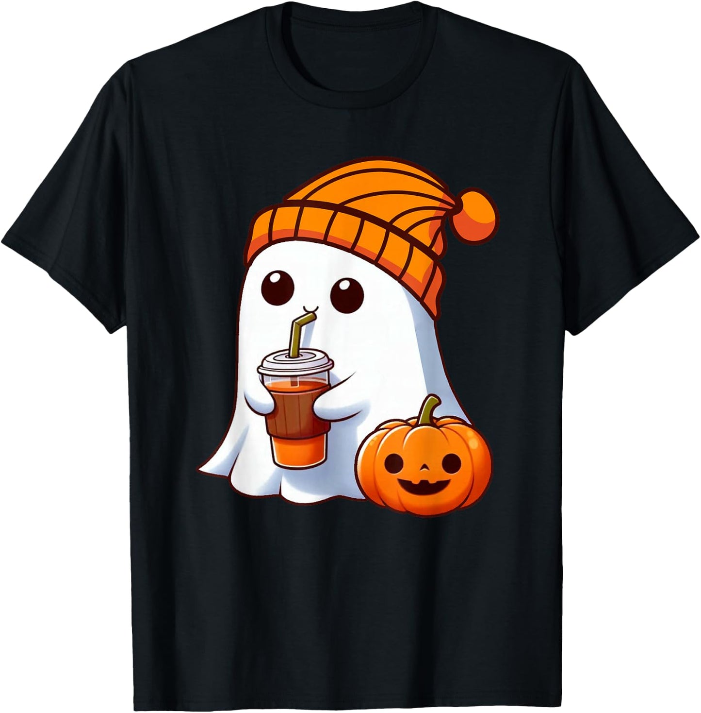 Halloween Costume Ghost drinking pumpkin Men Women girls T-Shirt - T-Shirt | Black