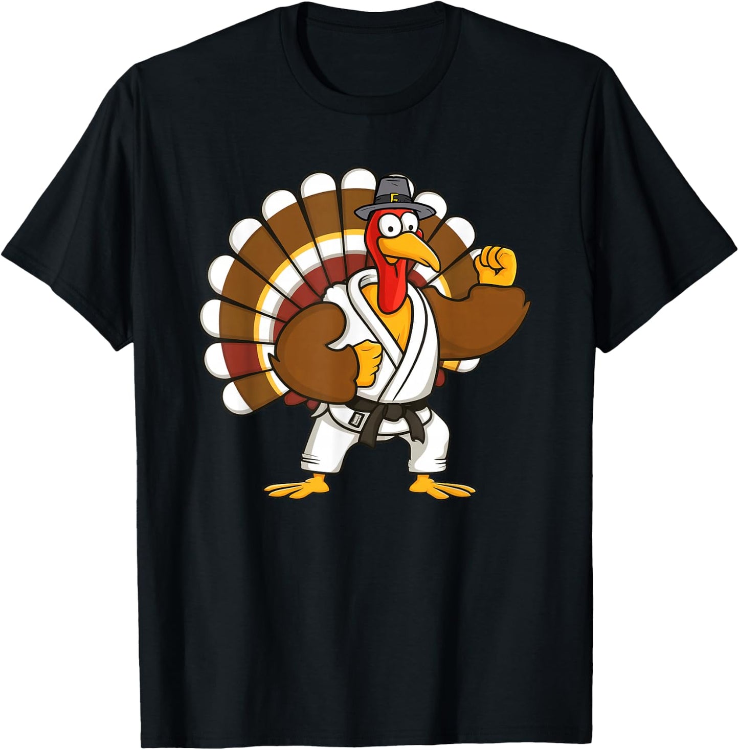 Turkey With Jiu Jitsu Thankful Thanksgiving Jiu Jitsu Lover T-Shirt - T-Shirt | Black