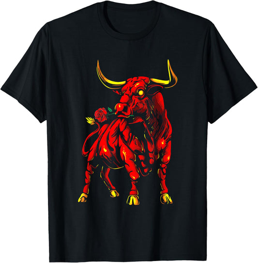 Stier mit Rose | Spanischer Stierkampf | Stierreiten T-Shirt - T-Shirt | Black