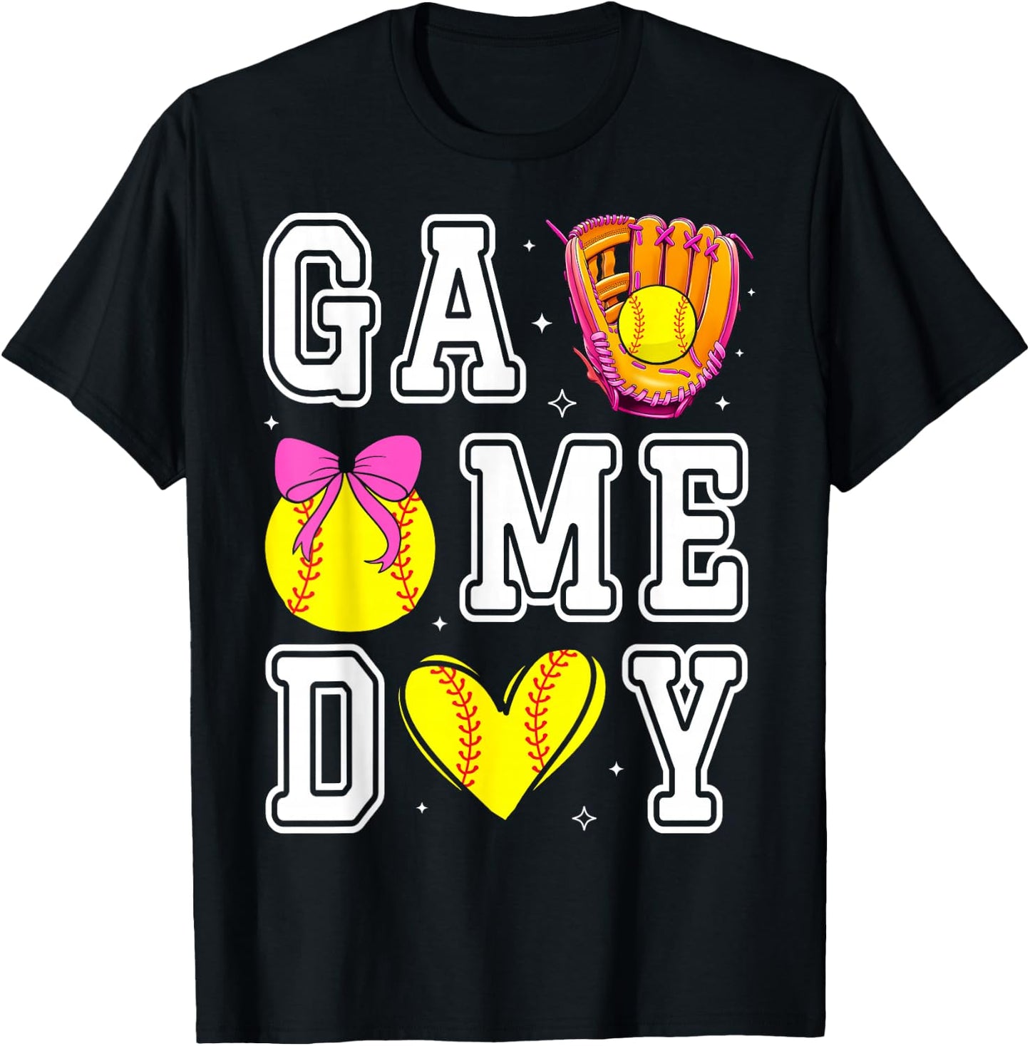 Softball Coquette Bow Softball Mom Game Day Softball Mama T-Shirt - T-Shirt | Black