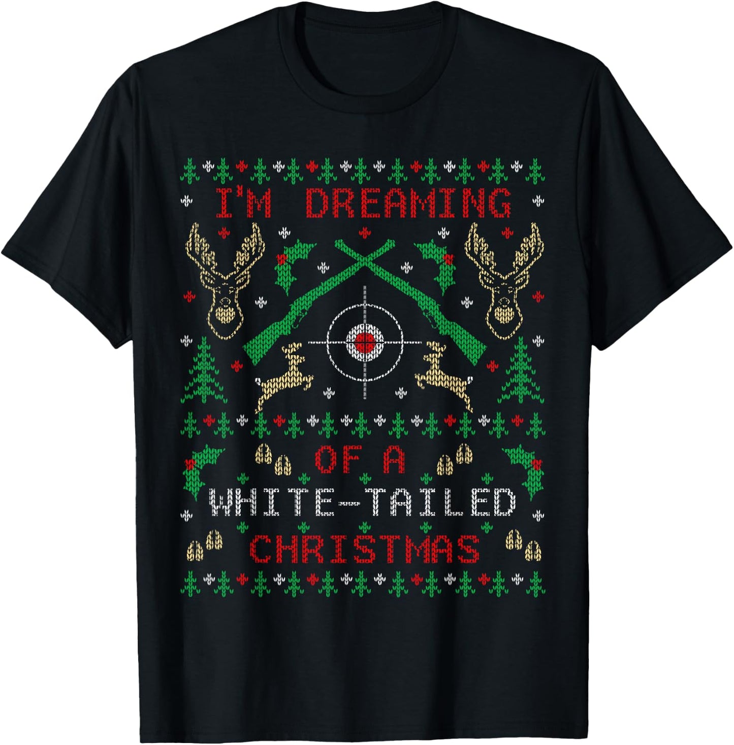 Deer Hunting Funny Ugly Christmas Sweater Party Shirts T-Shirt - T-Shirt | Black