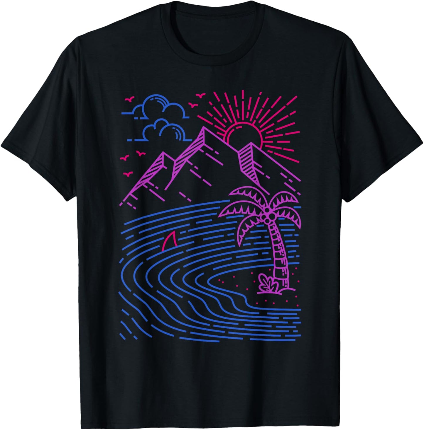 Bisexual Pride Tropical Sunset Retro Beach Aesthetic T-Shirt - T-Shirt | Black