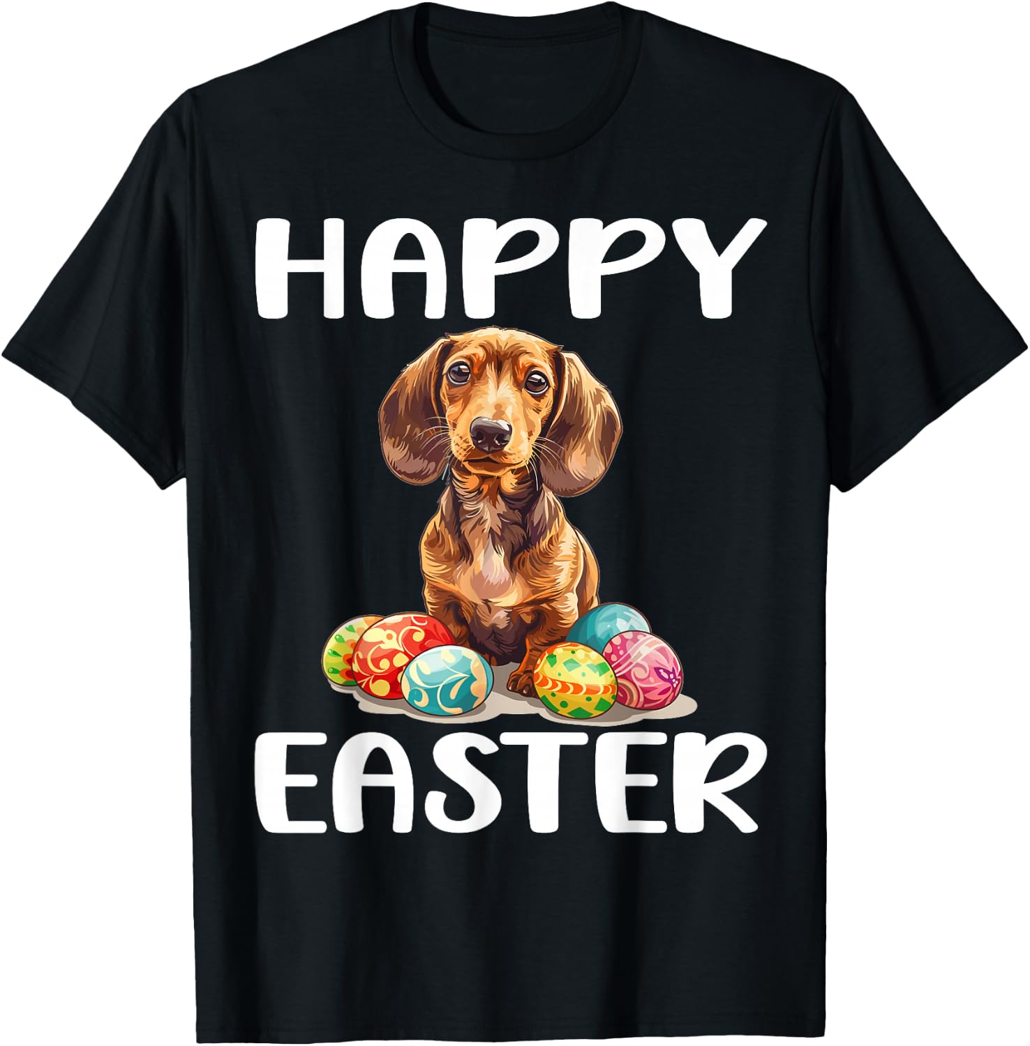 Dachshund Doxie Dog Breed Happy Easter Men Women Kids T-Shirt - T-Shirt | Black