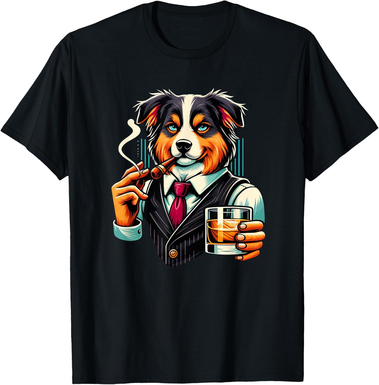 Australian Shepherd dog Cigar And Whiskey T-Shirt - T-Shirt | Black