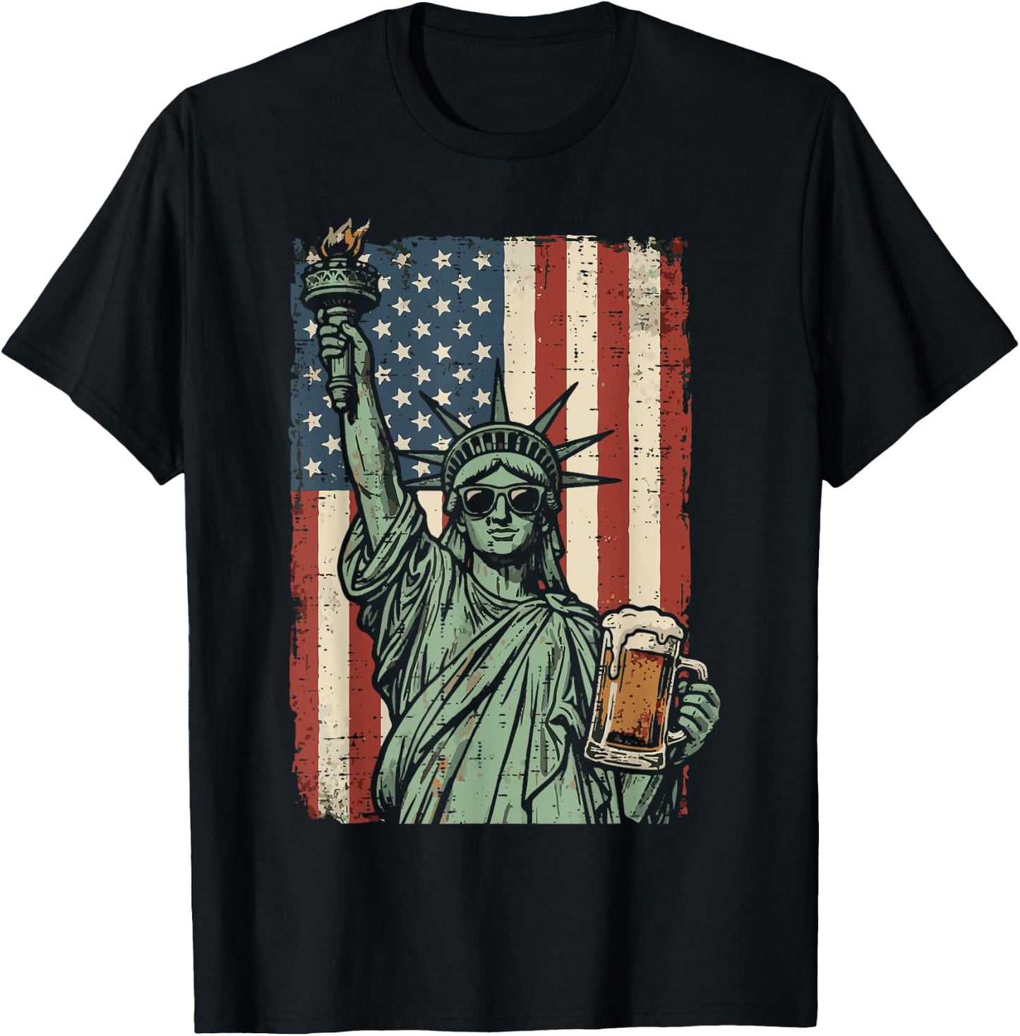 4th of July Statue Liberty US Flag Patriotic Dad Men Women T-Shirt - T-Shirt | Black