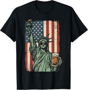 4th of July Statue Liberty US Flag Patriotic Dad Men Women T-Shirt - T-Shirt | Black