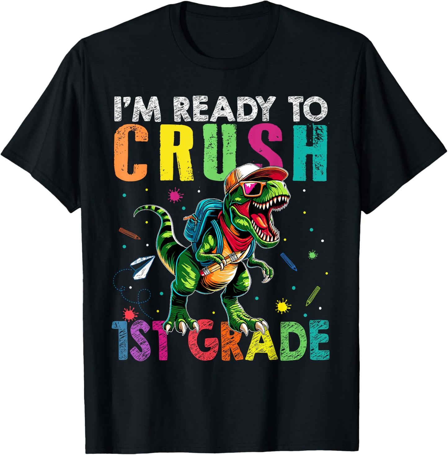 I'm Ready To Crush 1st Grade Back to School T Rex Kids Boys T-Shirt - T-Shirt | Black
