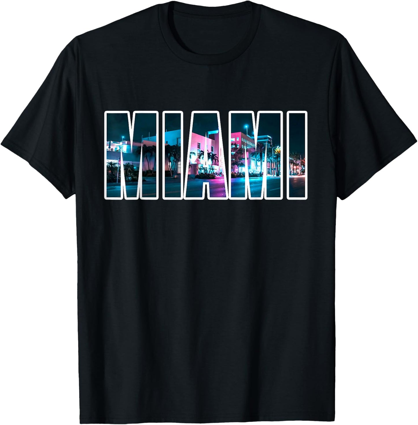 Miami Beach Urban Skyline City Nachts Florida USA T-Shirt - T-Shirt | Black