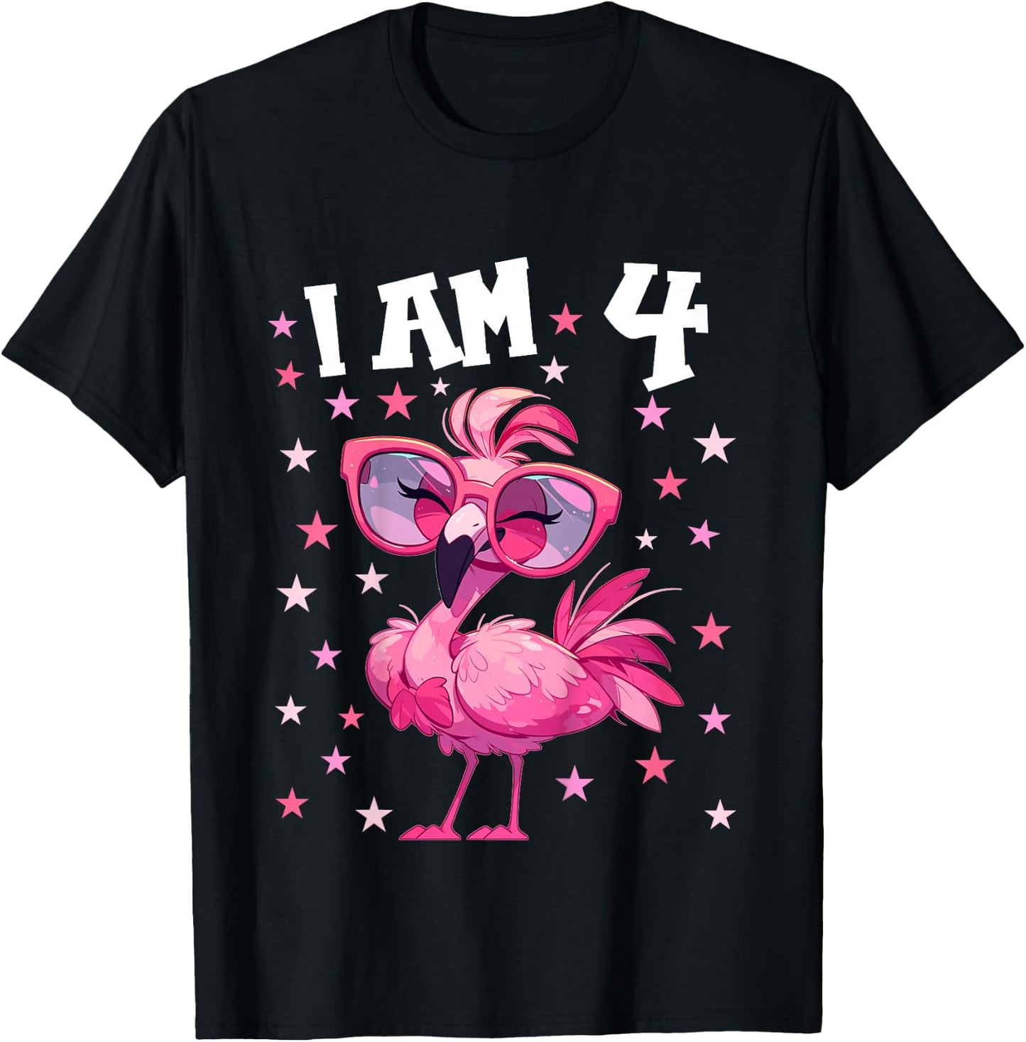 Kids 4 Years old 4th birthday Flamingos Boy Girl Flamingo T-Shirt - T-Shirt | Black