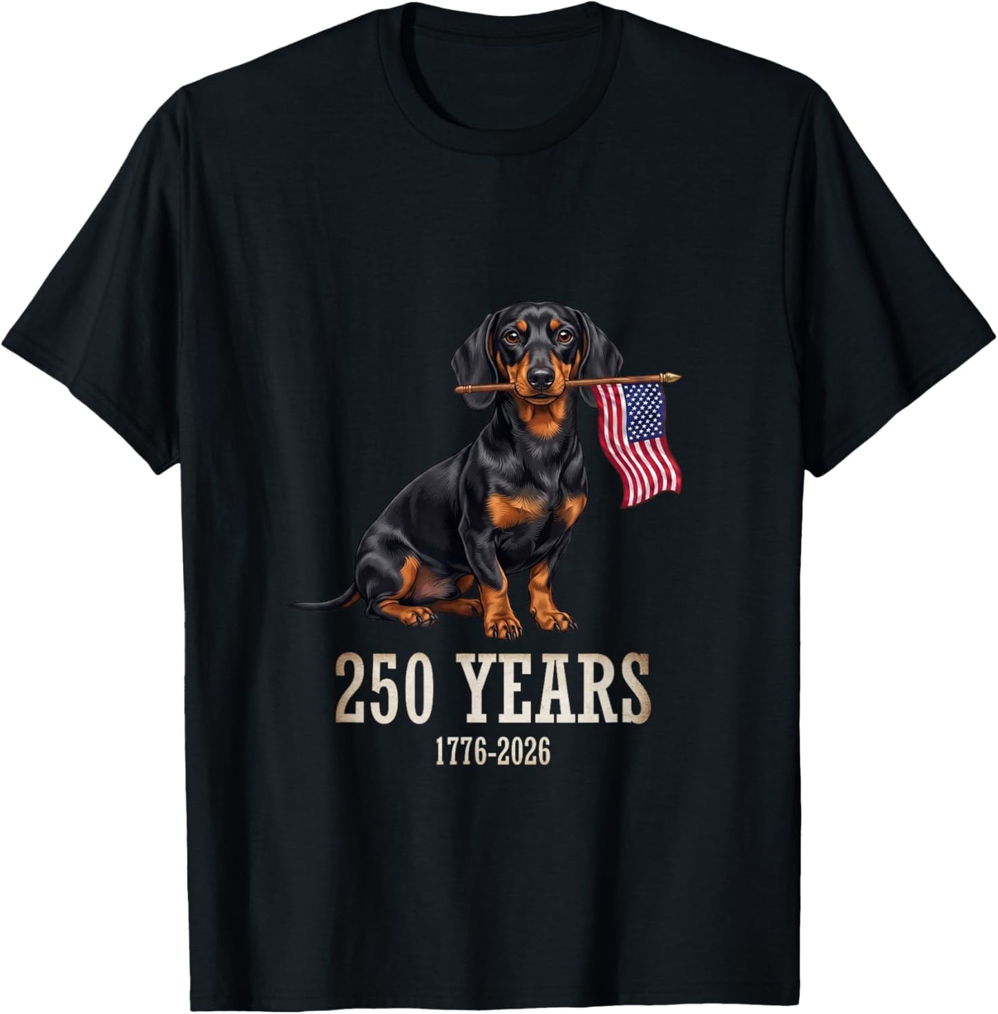 Dachshund American Flag 250 Years Patriotic Dog Lovers T-Shirt - T-Shirt | Black