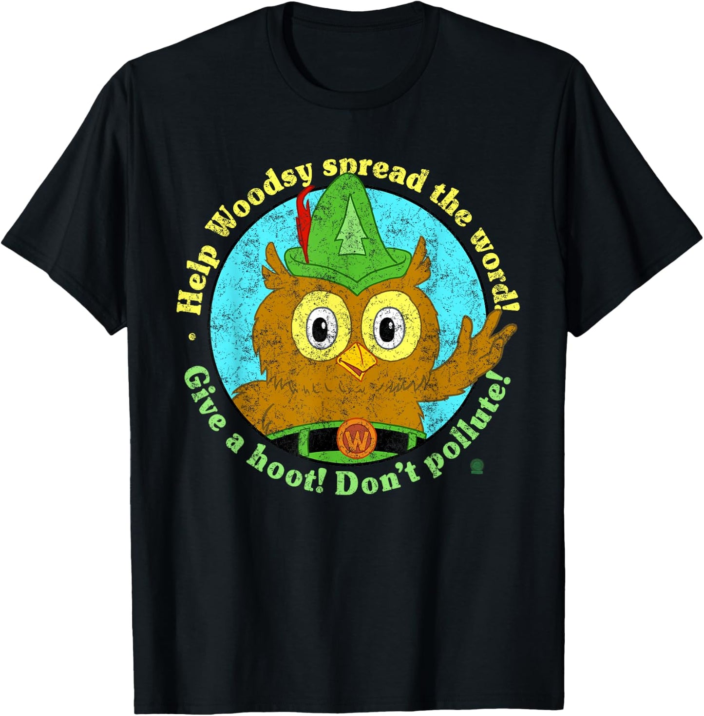 Woodsy Owl Give a Hoot Don't Pollute Distressed T-Shirt - T-Shirt | Black