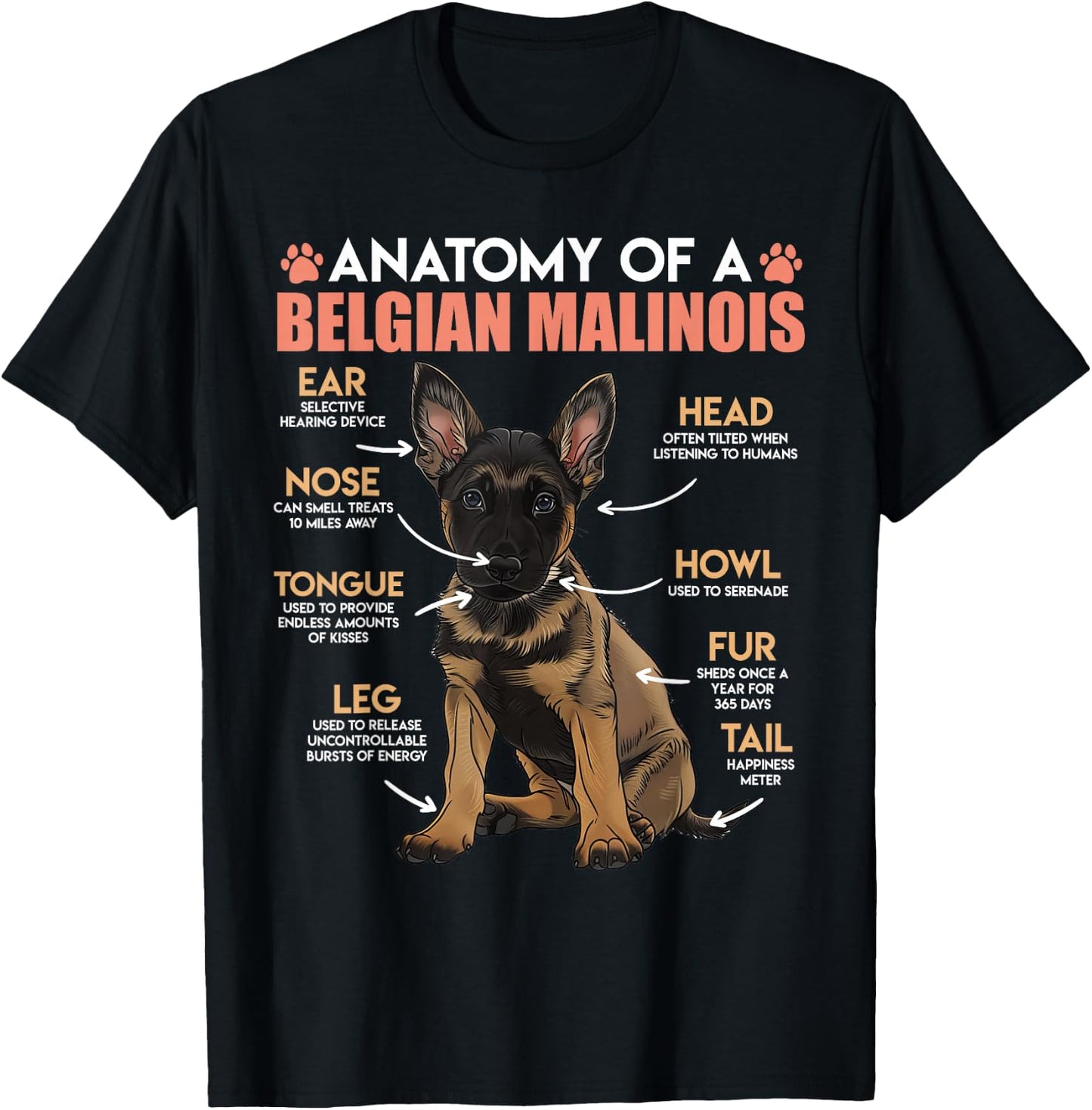 ANATOMY OF A MALINOIS Belgian Shepherd Dog Owners T-Shirt - T-Shirt | Black