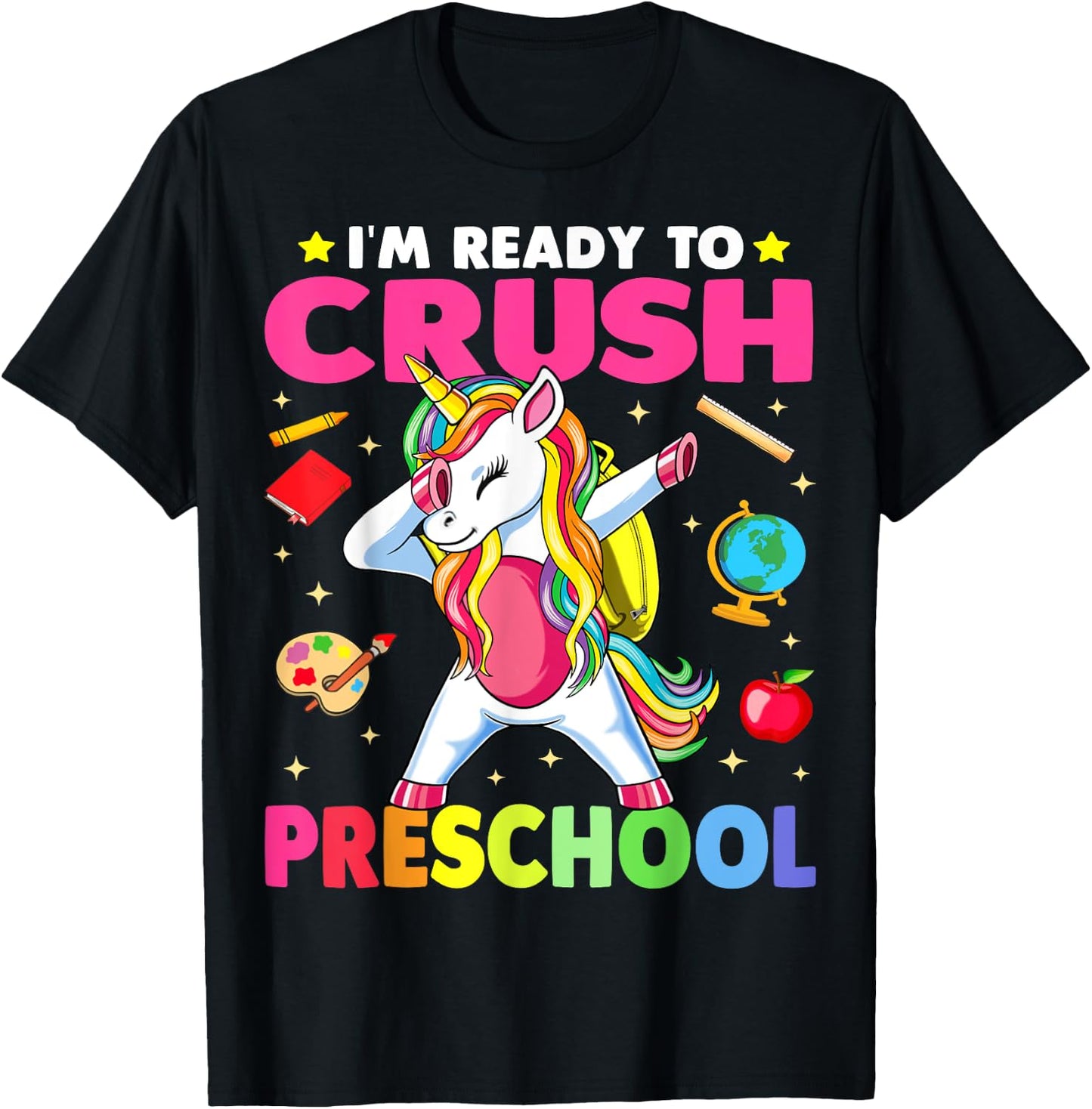 Crush Preschool Dabbing Unicorn Back to School Girls Gift T-Shirt - T-Shirt | Black