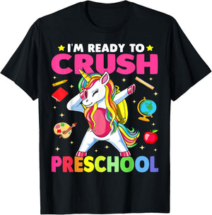 Crush Preschool Dabbing Unicorn Back to School Girls Gift T-Shirt - T-Shirt | Black
