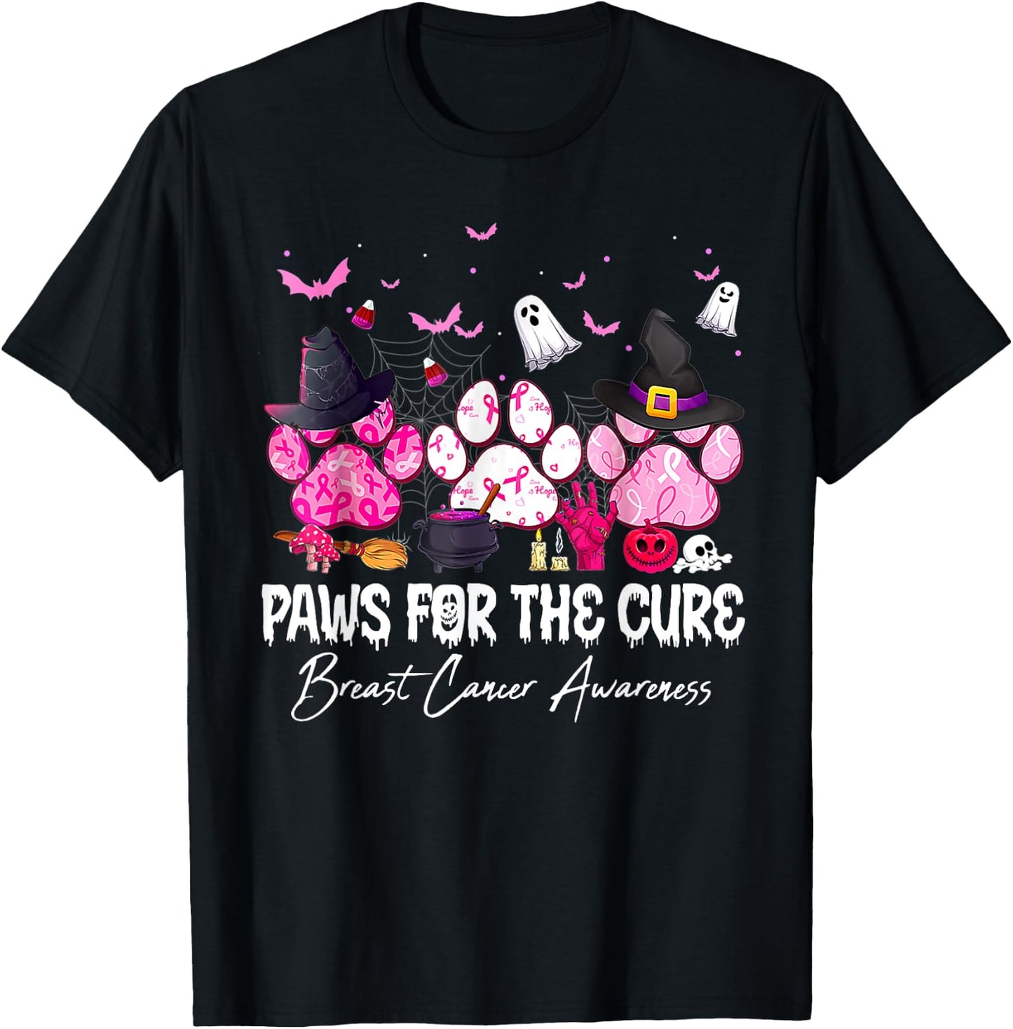 Pink Paws For The Cure Breast Cancer Awareness Dog Cat Lover Women T-Shirt - T-Shirt | Black