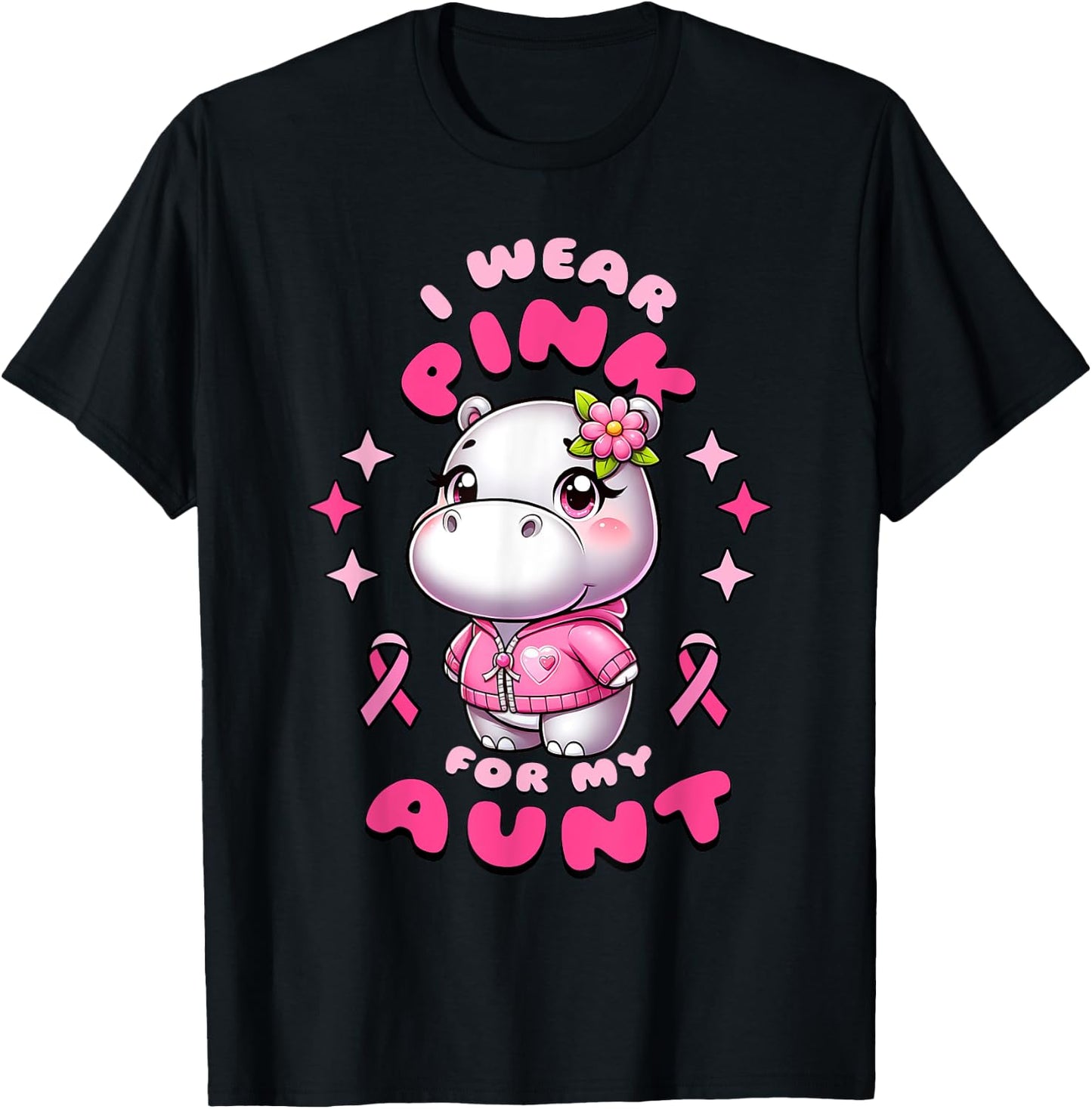 I Wear Pink For My Aunt Hippopotamus In October We Wear Pink T-Shirt - T-Shirt | Black