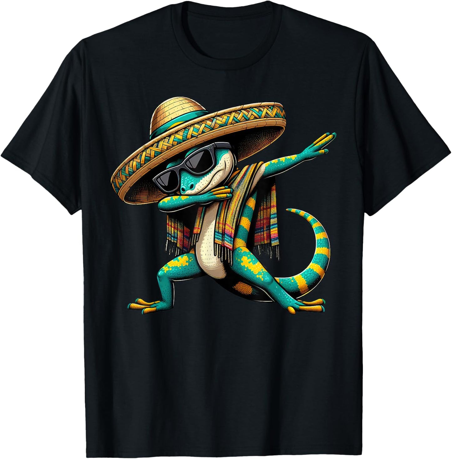 Dabbing Lizard Sombrero Poncho Cinco De Mayo Mexican Funny T-Shirt - T-Shirt | Black