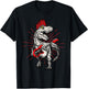 Punk Rock T-Rex Mohawk Playing Guitar Rock n' Roll Dinosaur T-Shirt - T-Shirt | Black