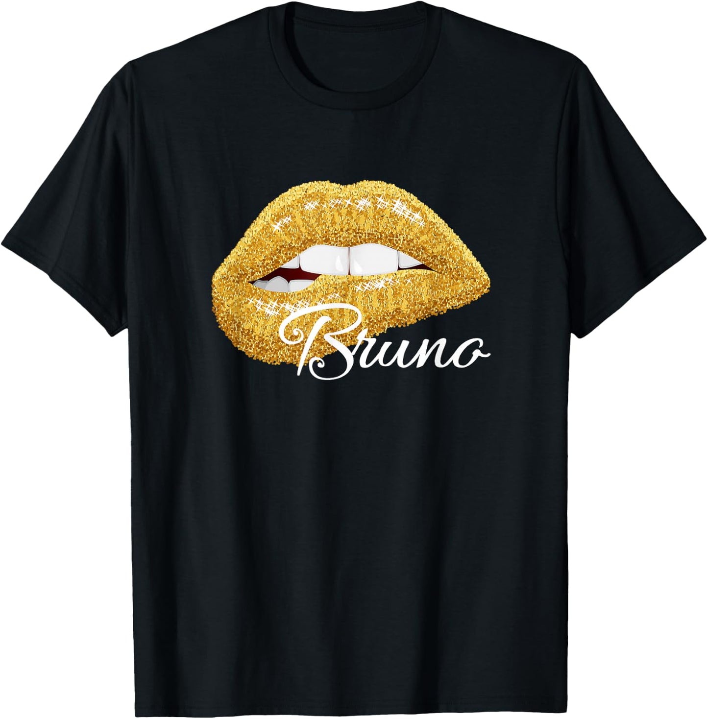 Cute Bruno Lover Golden Lips - Man Women T-Shirt - T-Shirt | Black